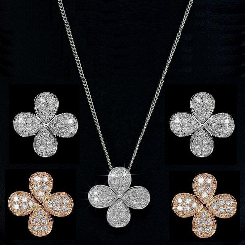 ピアス ネックレス 四葉クローバー CZダイヤモンド ゴールド シルバー