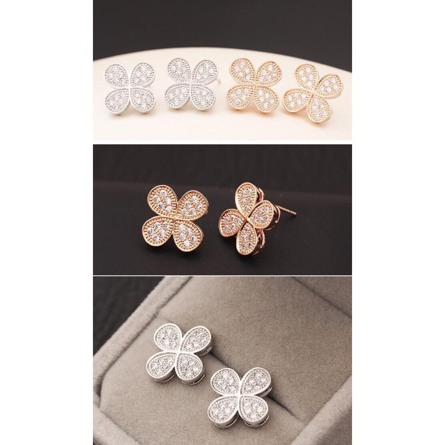 ピアス ネックレス 四葉クローバー CZダイヤモンド ゴールド シルバー