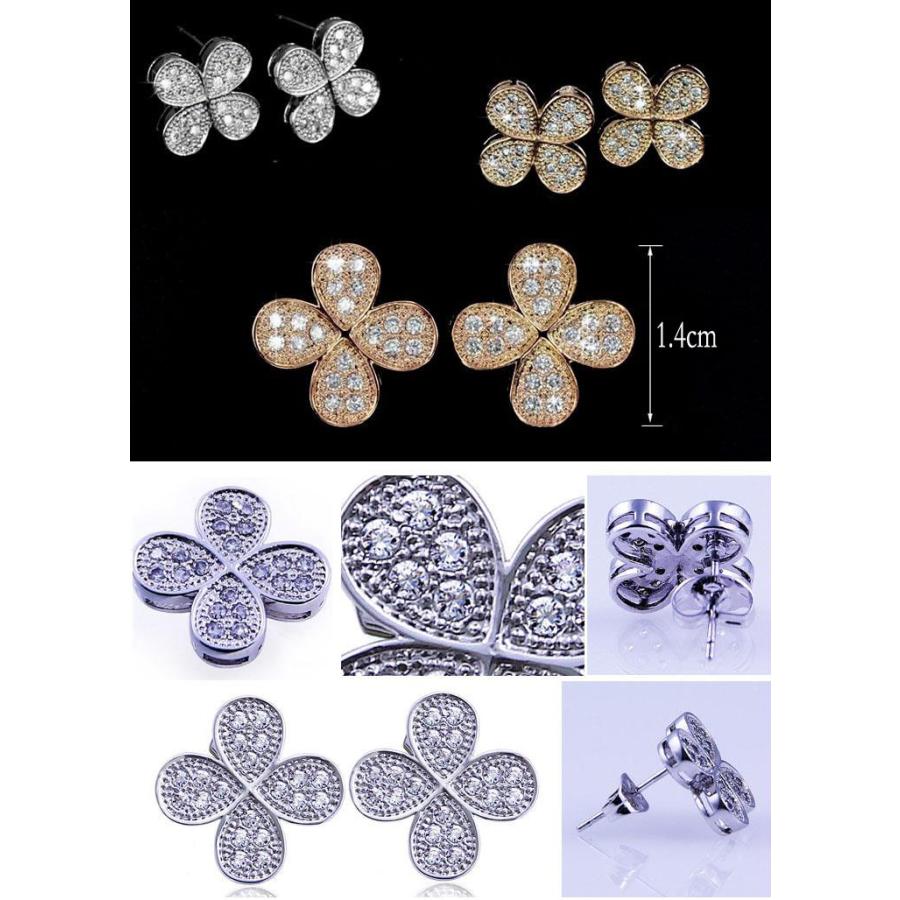 ピアス ネックレス 四葉クローバー CZダイヤモンド ゴールド シルバー