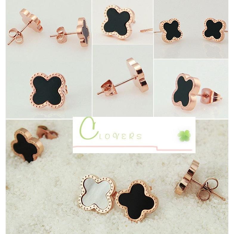 ピアス クローバー ブラックオニキス ホワイトシェル チタン ピアス クローバー ブラックオニキス ホワイトシェル チタン