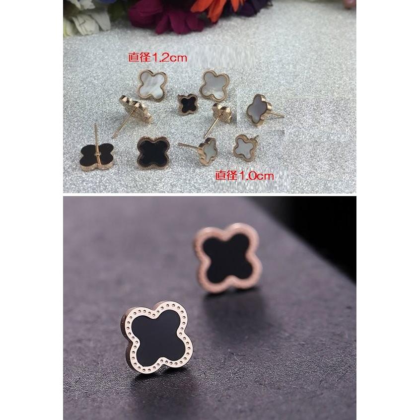 ピアス クローバー ブラックオニキス ホワイトシェル チタン ピアス クローバー ブラックオニキス ホワイトシェル チタン