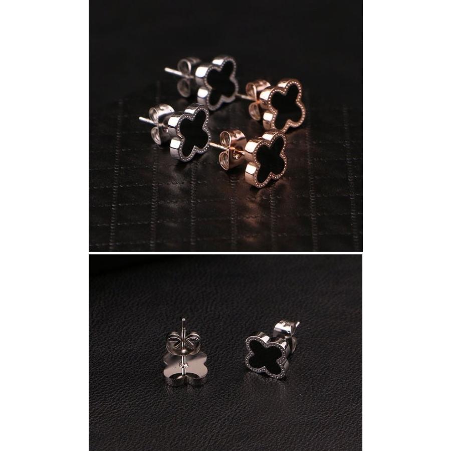 ピアス クローバー ブラックオニキス ホワイトシェル チタン ピアス クローバー ブラックオニキス ホワイトシェル チタン