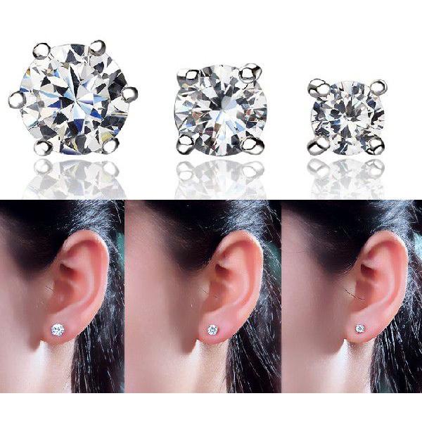 スタッドピアス 4mm 5mm 6mm 一粒CZダイヤモンド プラチナ仕上げ