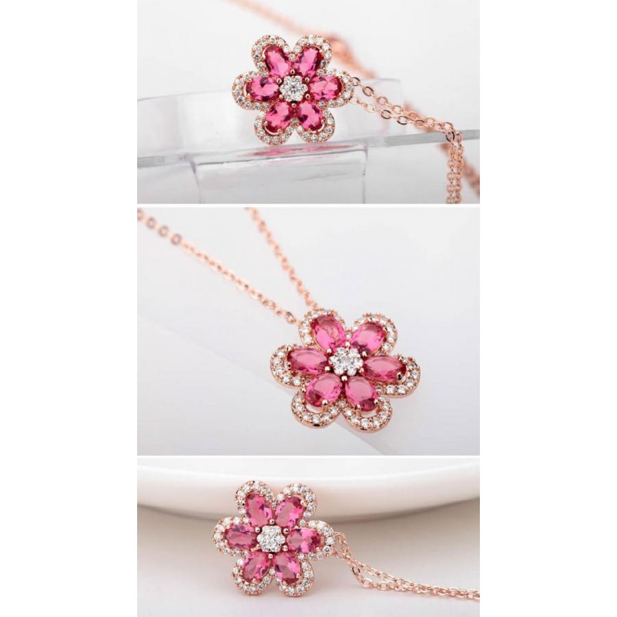 ネックレス CZダイヤモンド フラワー お花 ピンク レッド ピンク