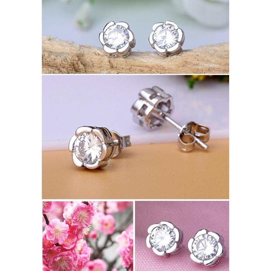 ピアス CZダイヤモンド フラワー お花 シルバー925 プラチナ仕上げ