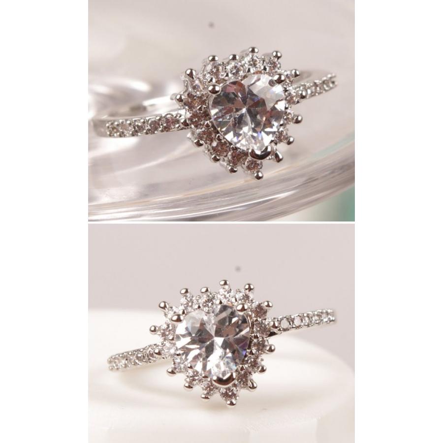 指輪 リング ハート スクエア CZダイヤモンド シルバー プラチナ仕上げ