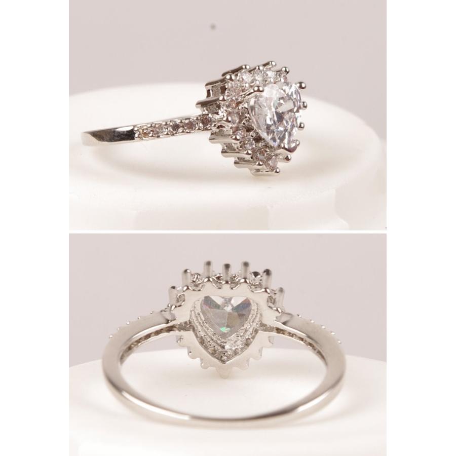 指輪 リング ハート スクエア CZダイヤモンド シルバー プラチナ仕上げ