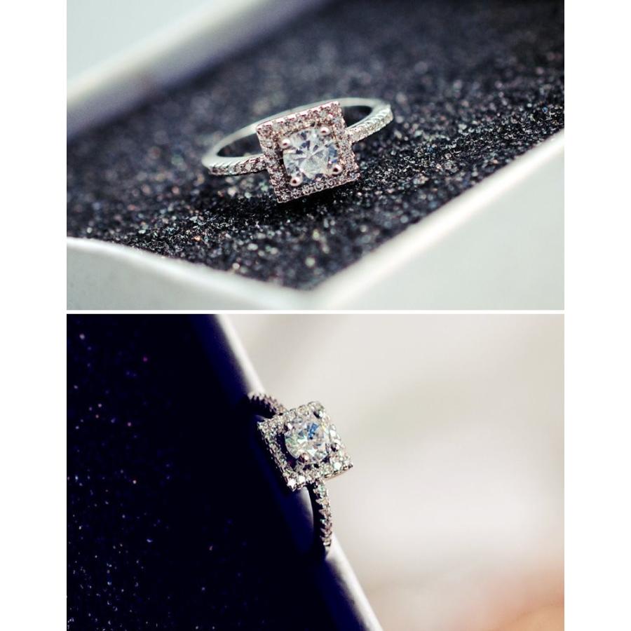 指輪 リング ハート スクエア CZダイヤモンド シルバー プラチナ仕上げ