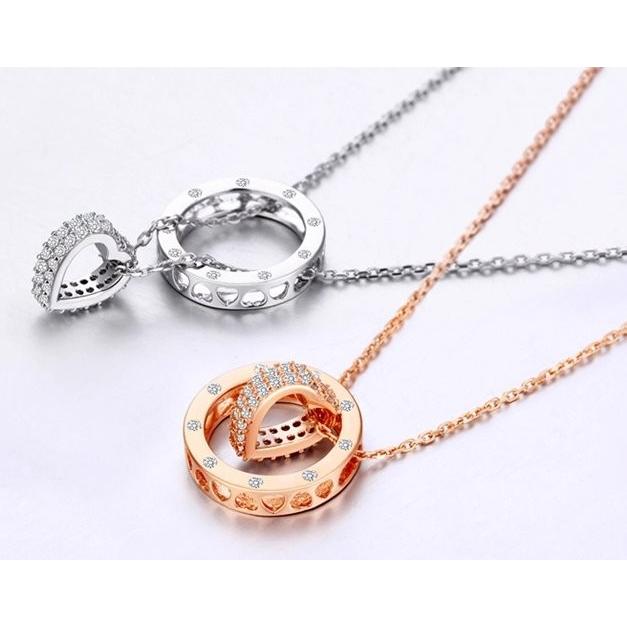 ネックレス CZダイヤモンド ハート リング ラブ LOVE 3WAY ピンク  