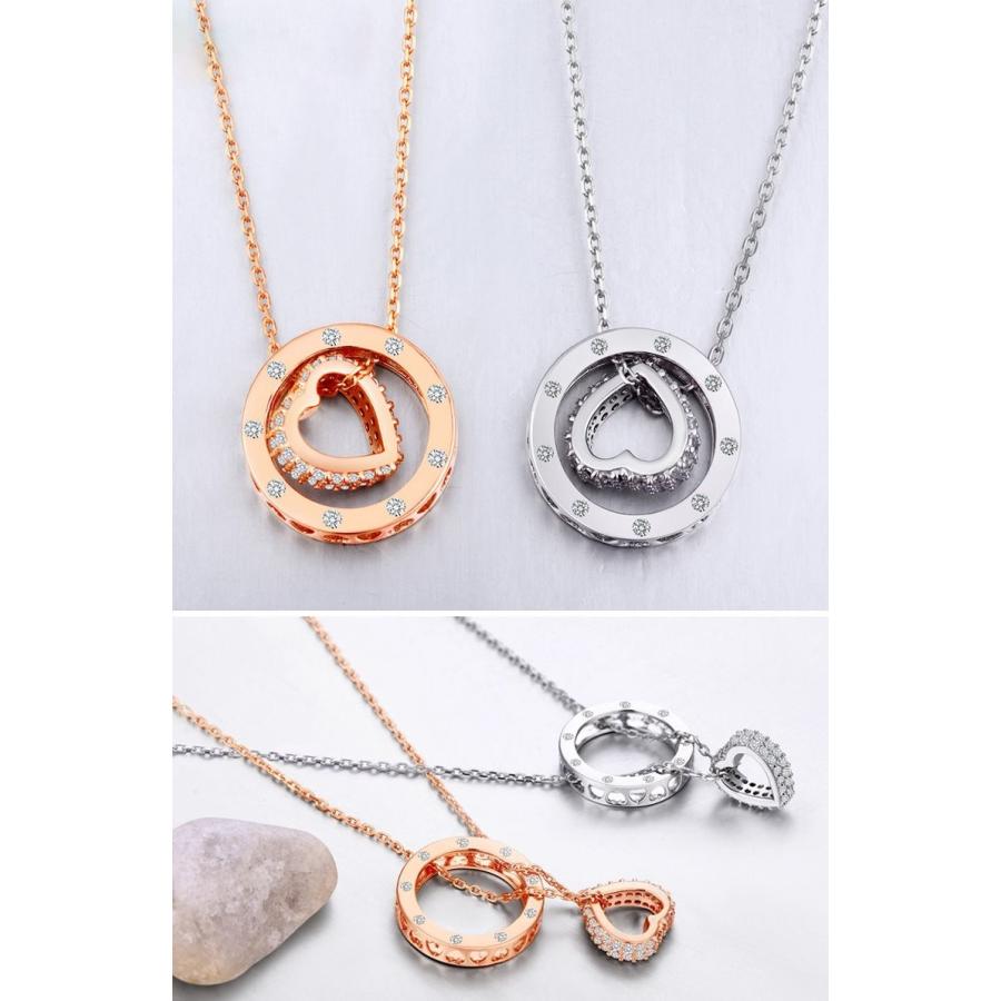 ネックレス CZダイヤモンド ハート リング ラブ LOVE 3WAY ピンク 