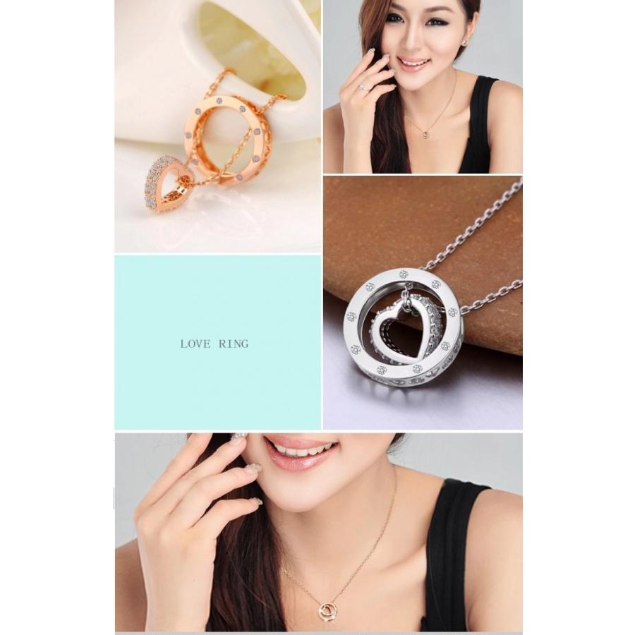 ネックレス CZダイヤモンド ハート リング ラブ LOVE 3WAY ピンク  