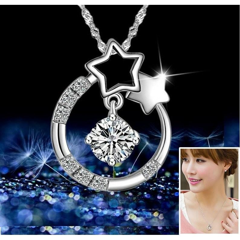 ネックレス 揺れる 一粒CZダイヤ 星 スター サークル ラウンド
