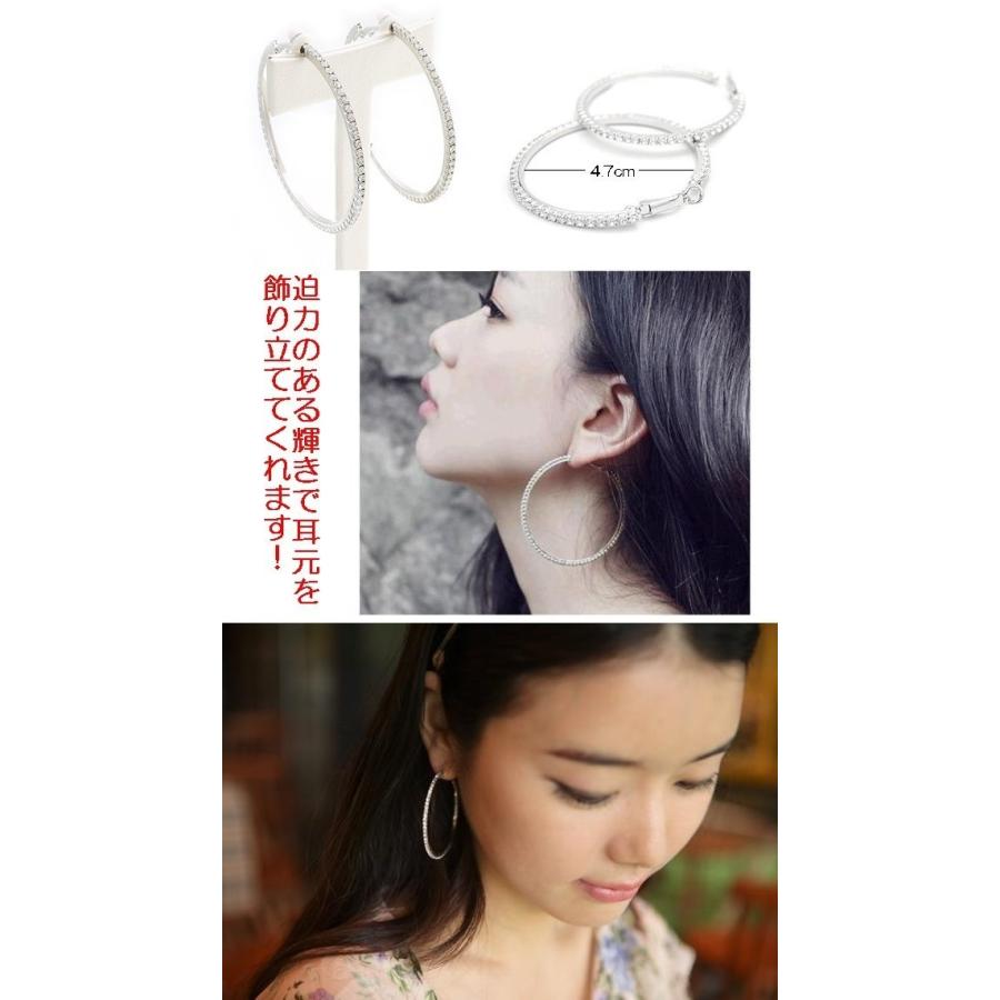 ピアス イヤリング フープ ラインストーン 47mm ゴールド シルバー