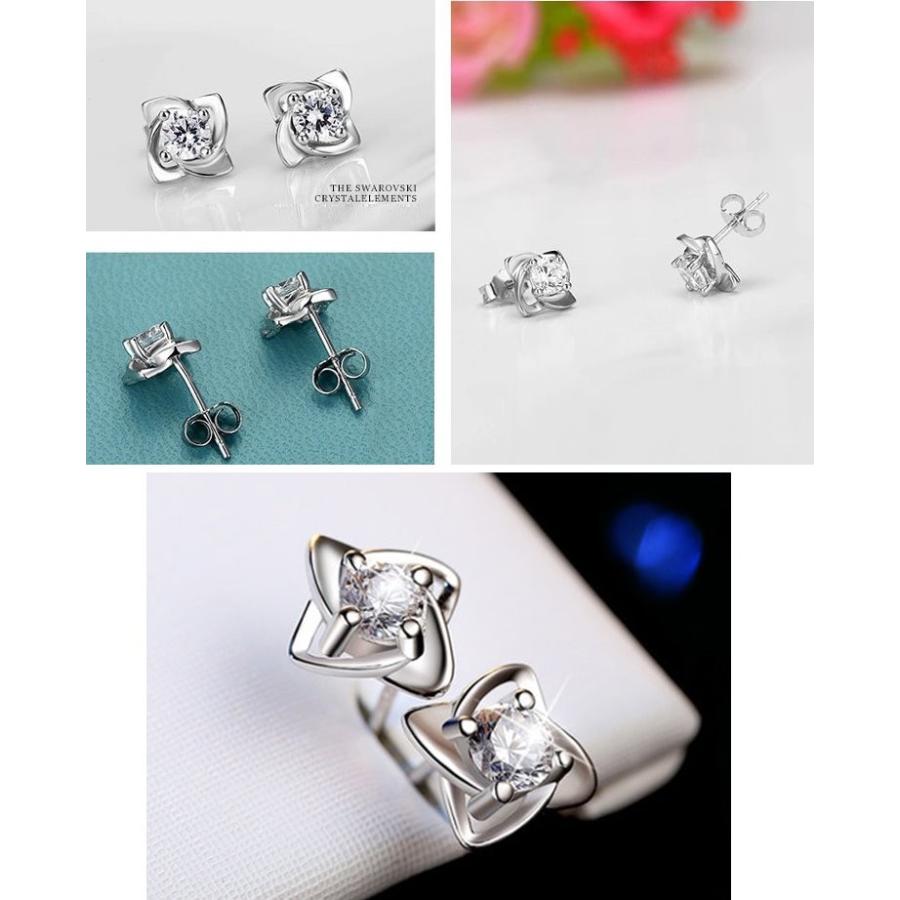 ピアス フラワー お花 四葉クローバー シルバー925 プラチナ仕上げ