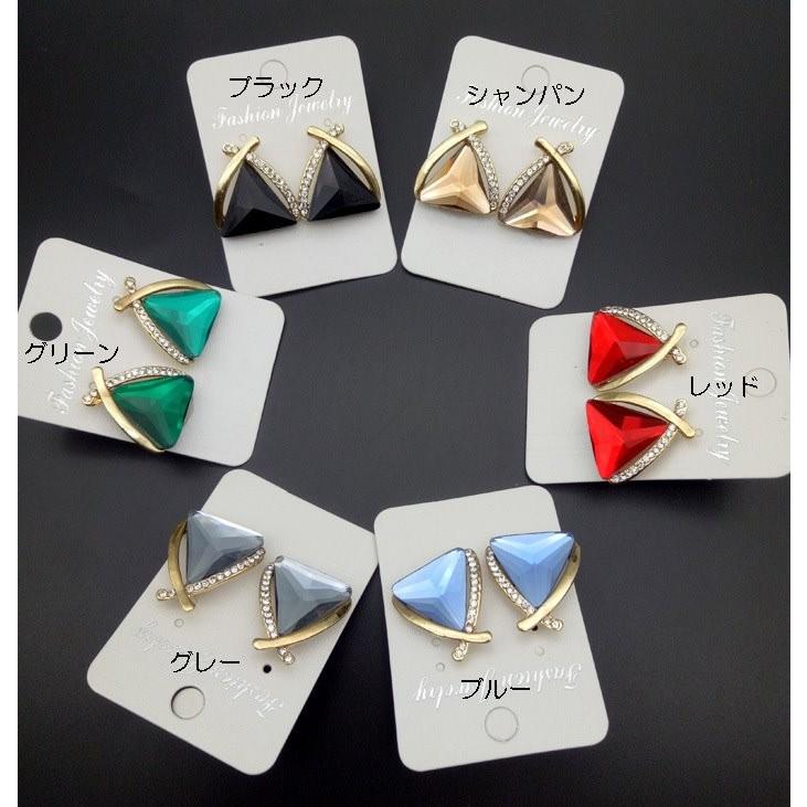 イヤリング 水晶 ラインストーン ビジュー 三角形 大粒 大ぶり 存在感