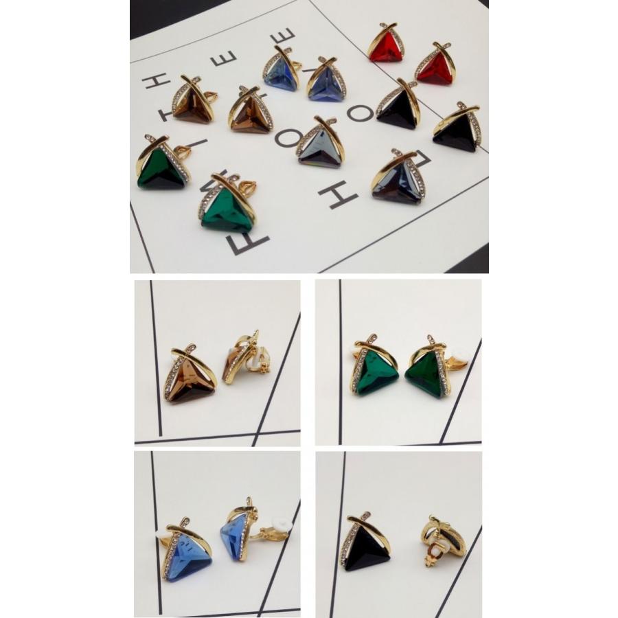 イヤリング 水晶 ラインストーン ビジュー 三角形 大粒 大ぶり 存在感