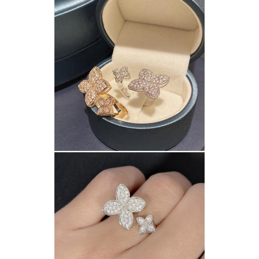指輪 リング ring 四葉クローバー ダブルフラワー オープン 指輪 リング ring 四葉クローバー ダブルフラワー オープン