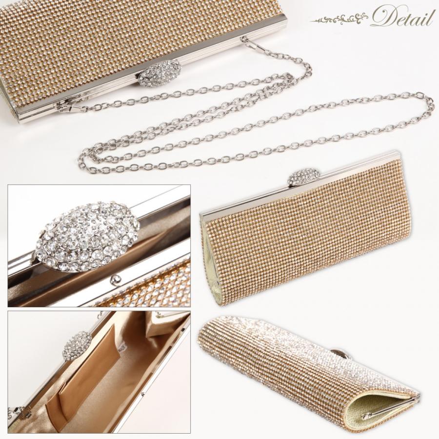 ラインストーンがま口パーティバッグ クラッチバッグ ゴールド