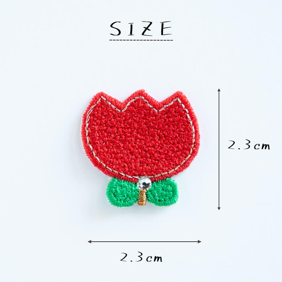 2枚セット アップリケ 刺繍ワッペン チューリップ 赤 スワロフスキー