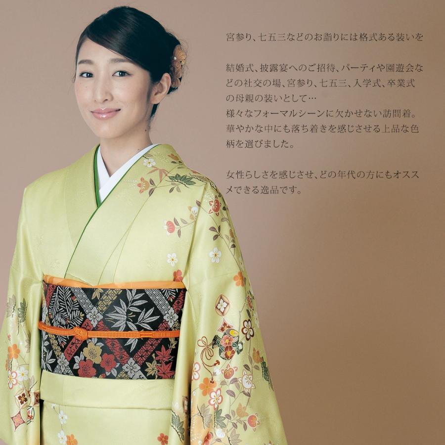 付下 訪問着 単品 薄緑系の地色に鼓と七宝と橘【H・L No.16】 アッシュ 
