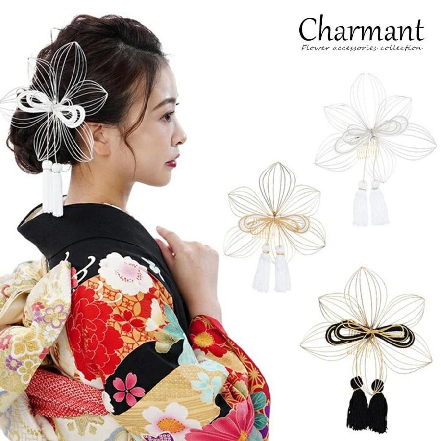 髪飾り ２点セット お呼ばれ 着物 和風 成人式 子供 結婚式 ドレス 花 袴 浴衣 つまみ細工 七五三 振袖 卒業式 緑 和装