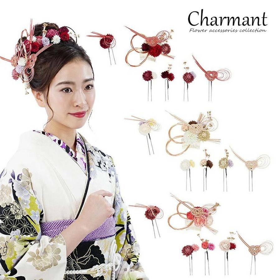 シャルマン 髪飾り 花 コーム Uピン 日本製 ヘアアクセサリー [500-014