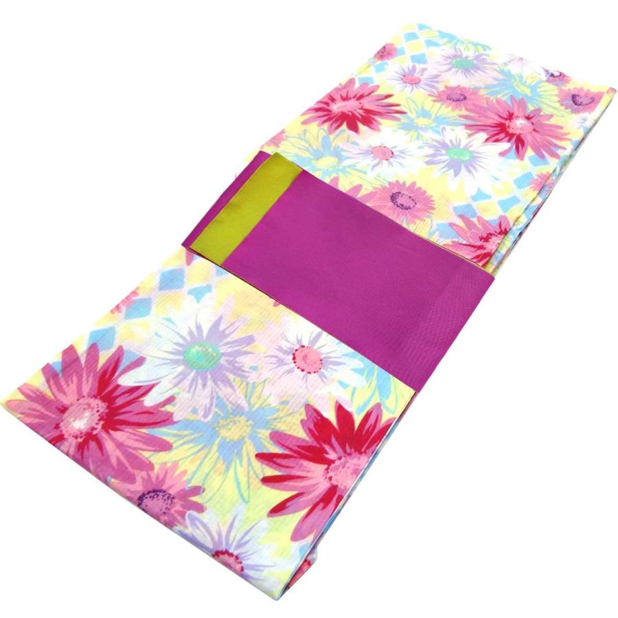 レディース 浴衣 2点 セット フリーサイズ ダイヤ柄にマーガレット ホワイト色地 薄紫色 金糸雀色のリバーシブル帯 Y3136 ゆかた 変わり織 コーデ 帯 Y3136 木楽会 通販 Yahoo ショッピング