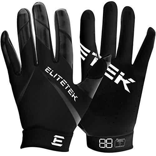 (Youth XXS, Black/Black) EliteTek RG14 Football Gloves Youth and