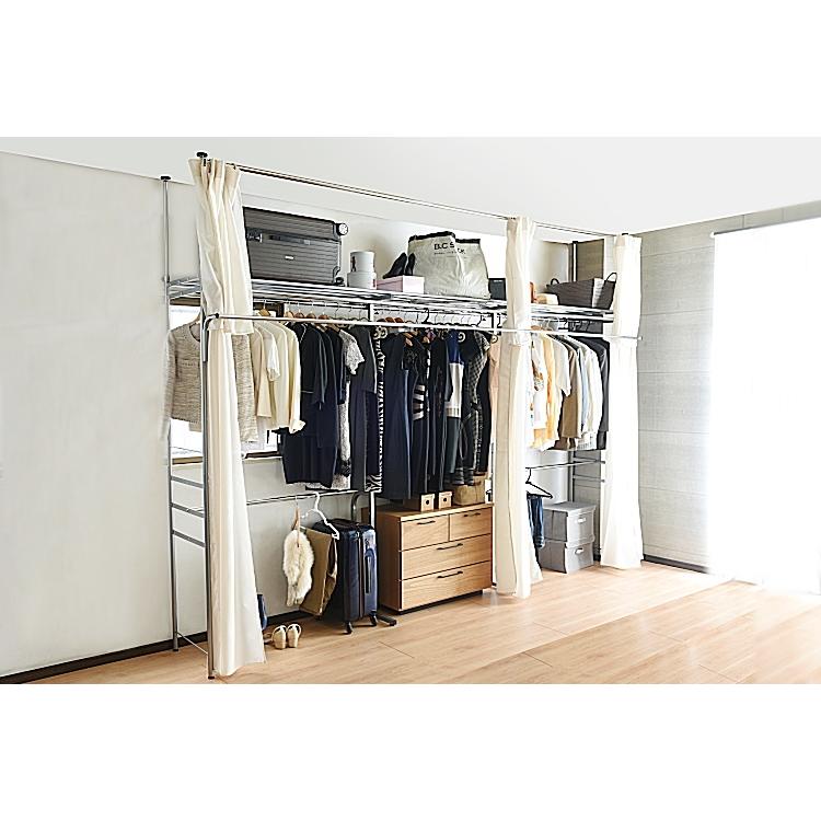 ツッパリクローゼットハンガーラック　フロントハンガー付（オールカーテン） ツッパリクローゼットハンガーラックカーテン付（フロントハンガー付