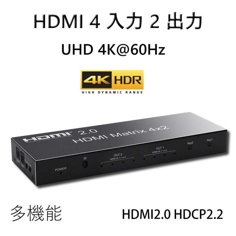 【期間限定】 4x2 Matrix HDMI 分配器 切替器 HDMI2.0 スプリッター セレクター スイッチ 4入力2出力 HDMIマトリックス JOI + 異 光・3.5mmステレオ音声出力) 音声分離(SPDIF その他AV周辺機器
