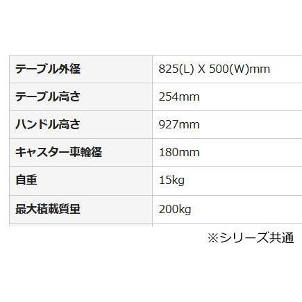 プラスチックテーブル台車　ハンドル固定式　空気入りグレータイヤ付　最大積載量200kg　PLA250-HP