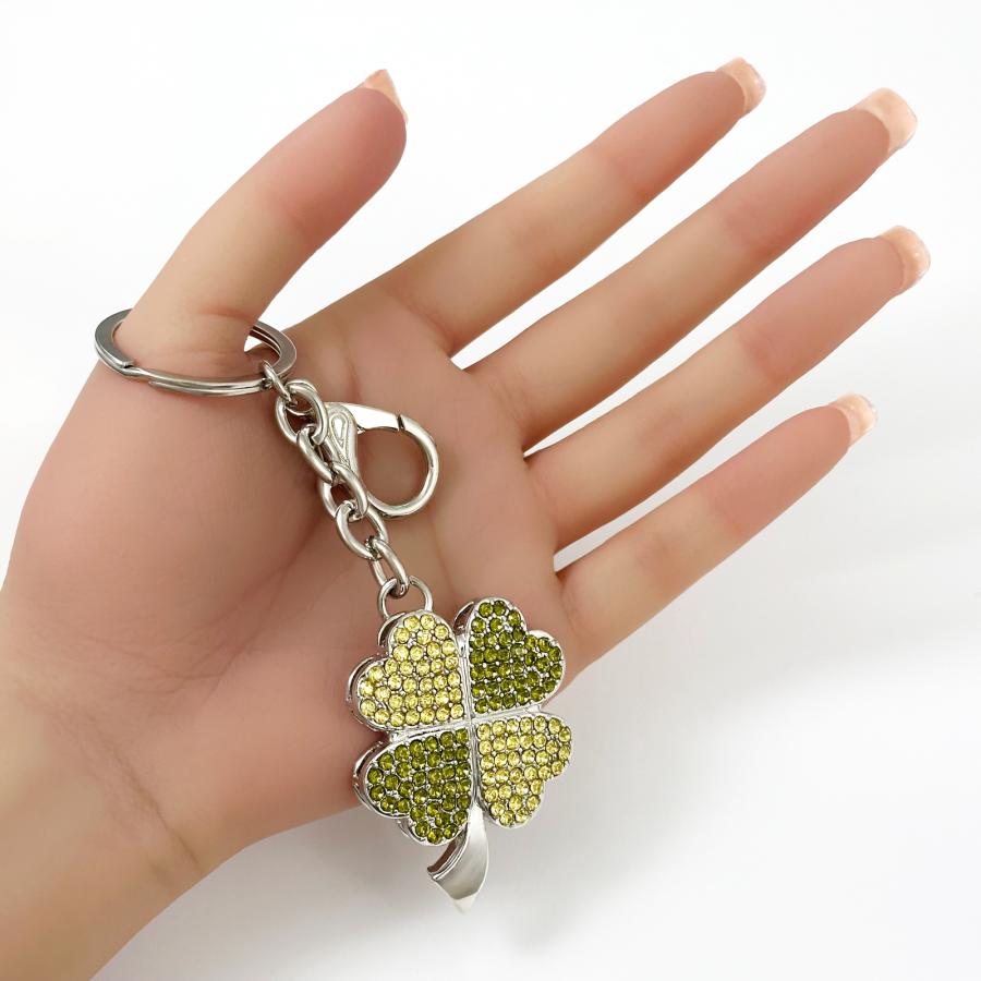きらきら可愛い幸運の四つ葉のクローバーのキーホルダー キーリング