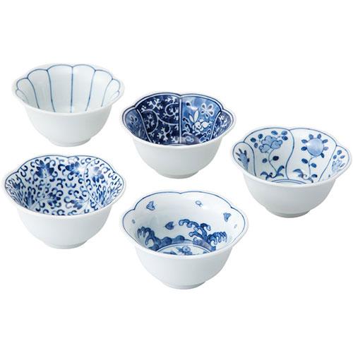 波佐見焼 藍文様 花型小付5客揃 K20688026 : はるいろ暮らしの雑貨店