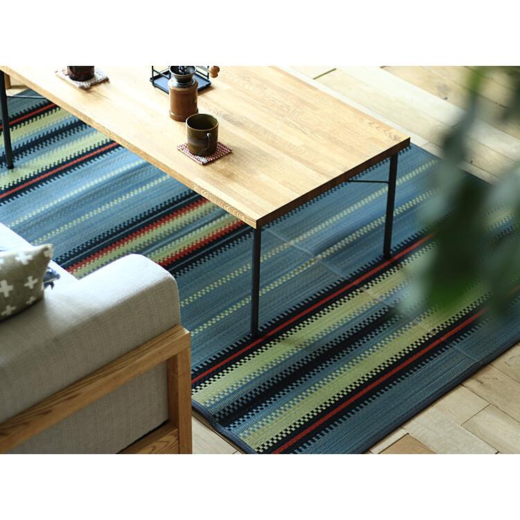 ラグマット BasShu IGUSA RUG BORDER Cタイプ ラグマット 夏用 い草 バッシュ IGUSA RUG 140×200 ヴィンテージ ブルー　basshu 長方形 おしゃれ おすすめ｜kirario｜04