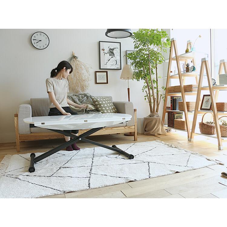 昇降・伸縮テーブル AILL（アイル） ホワイト テーブル リビング