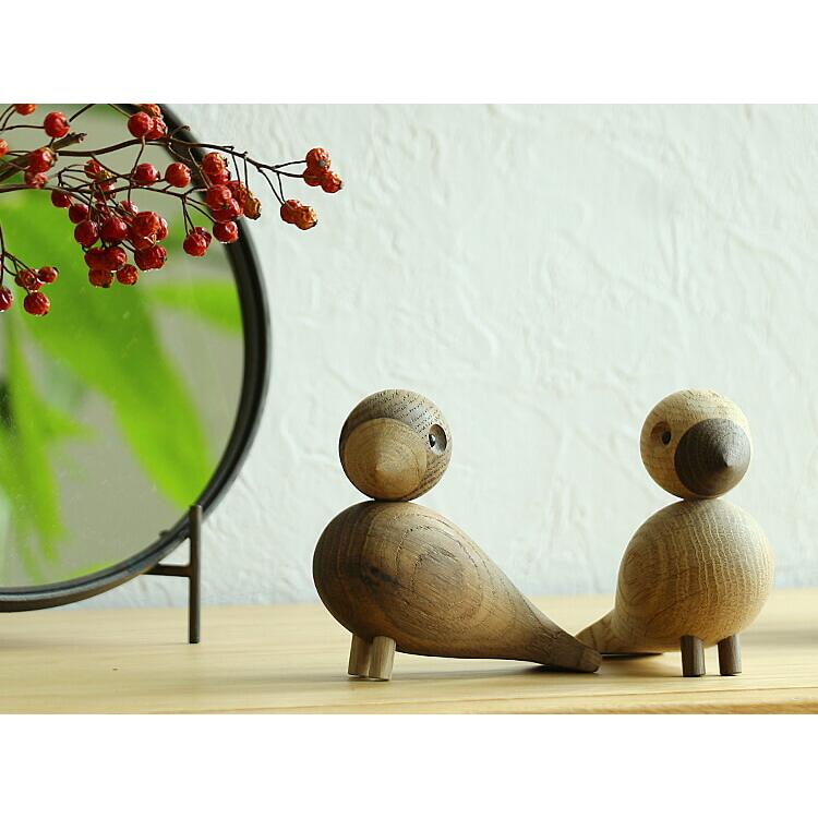 木製　鳥　2羽　ペア　置物　木彫り 木彫 ハシビロコウ 置物 飾り かわいい 木 木製 木彫り 卓上 鳥 バード