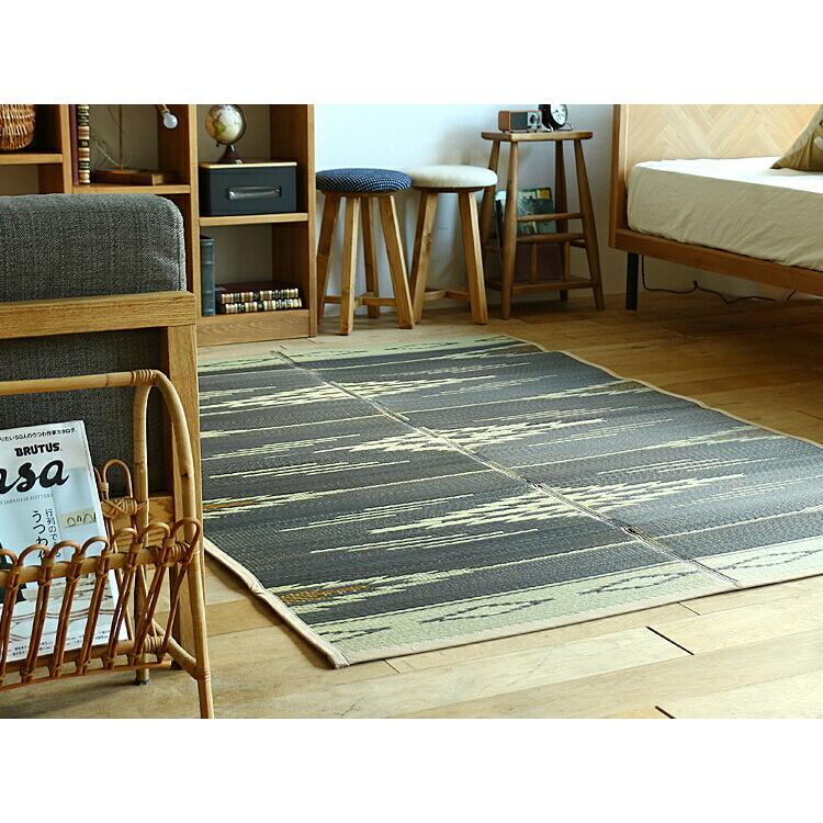 ラグマット BasShu IGUSA RUG NAVY×NATURAL 夏用 い草 バッシュ 140