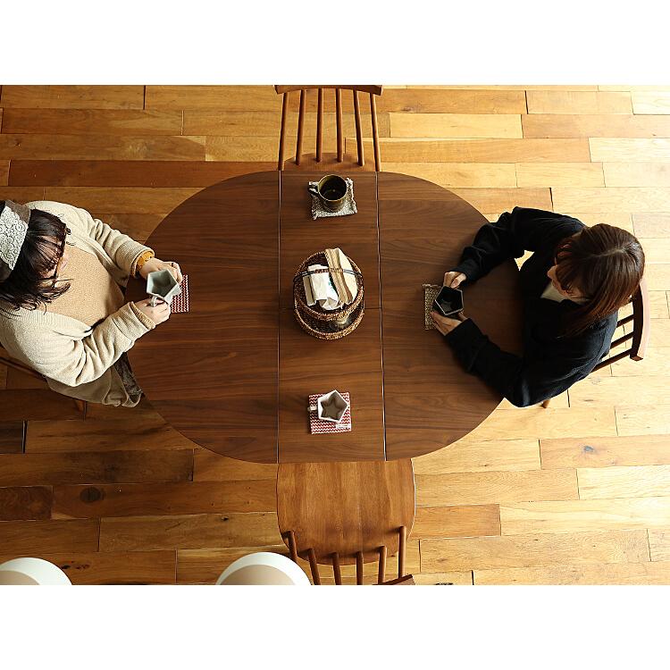 円形 伸長式ダイニングテーブル Rizn(リズン) ブラウンタイプ 伸長式