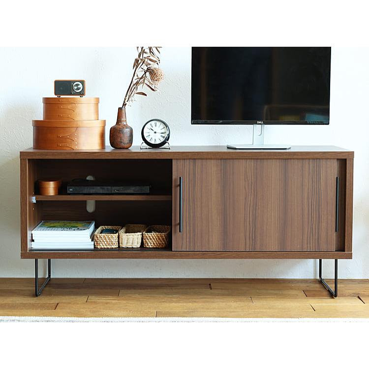 ブラウン テレビボード 幅120cm 天然木 テレビ台 120cm 完成品 テレビボード 脚付き フラップ扉 引出し