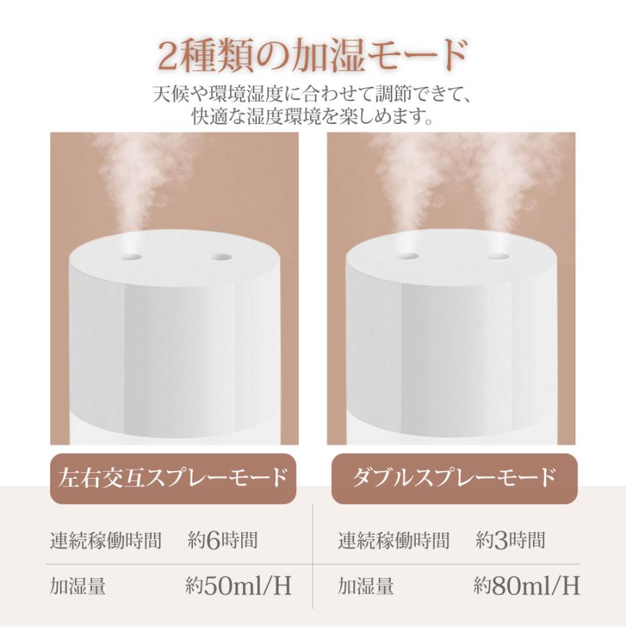 加湿器 小型 卓上 ミニ加湿器 2吹出口 USB給電式 軽量 静音 270ml 乾燥