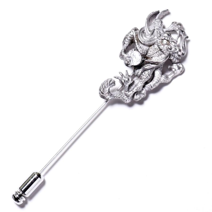 角江千代治】作 玉追龍ピンブローチ シルバー925製 天然ダイヤモンド