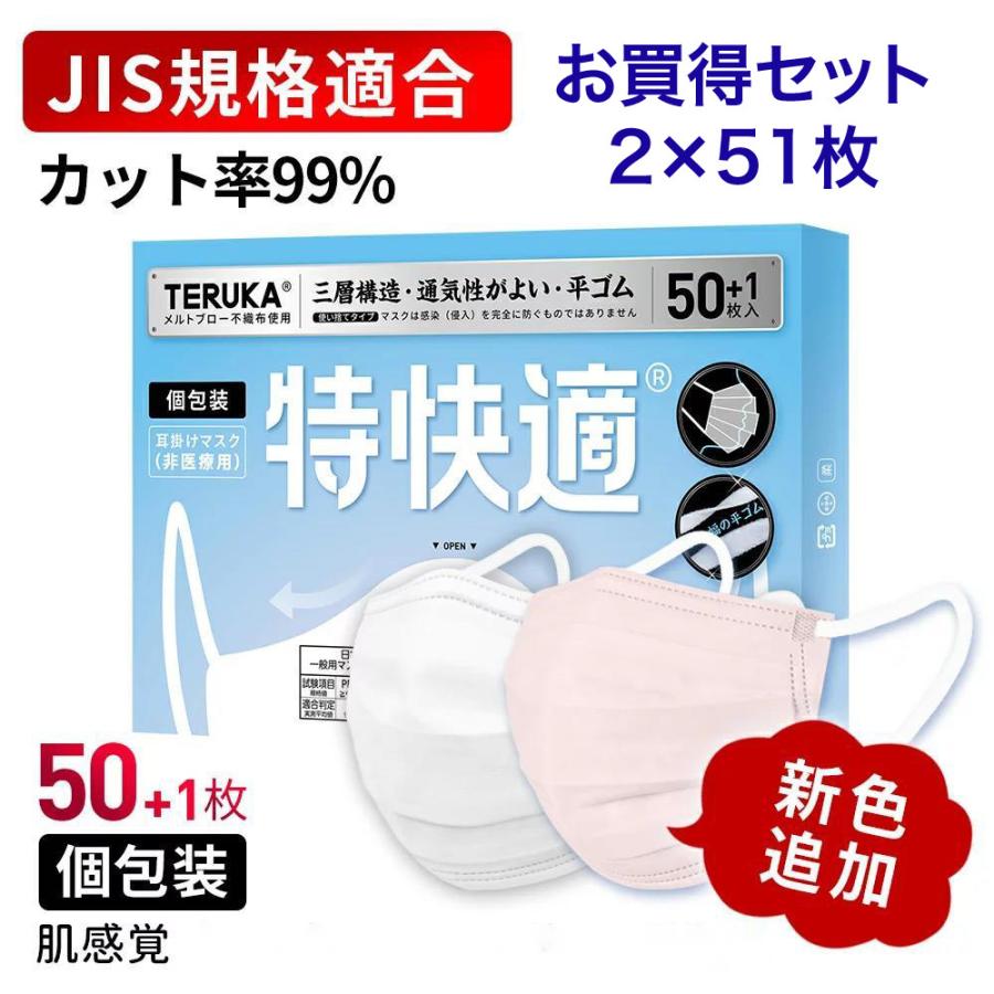 マスク 不織布 テルカ 特快適 肌感覚 低刺激 50枚 耳痛くない 平ゴム