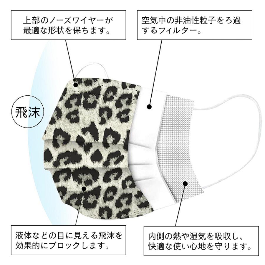 ヒョウ柄 不織布マスク 10枚入 23種 3層構造 ウイルス 保護 レオパード