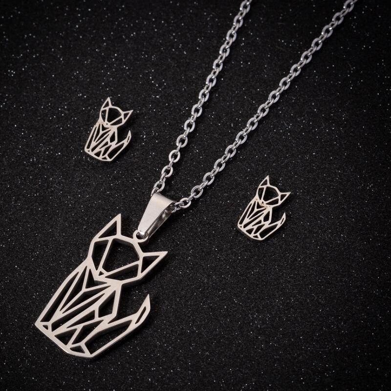 猫 ネックレスとピアスのセット トレンド 繊細な折り紙デザイン 動物 レディース cat ネコ ねこ 爆買 |  | 07