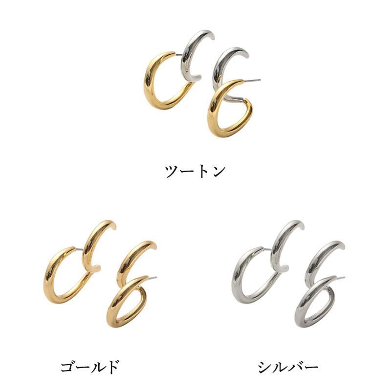 ダブルサークル ピアス イヤカフ風  フープ ループ  イヤーカフ シンプル ツートン |  | 04