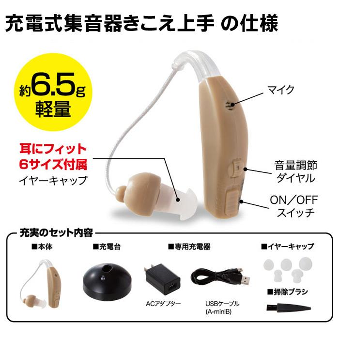 集音器 耳穴式 両耳対応 USB充電 ワイヤレス イヤホン 小型 軽量 粋 充電式 集音器 片耳用 ワイヤレス きこえ上手 耳 聞こえにくい 集音機