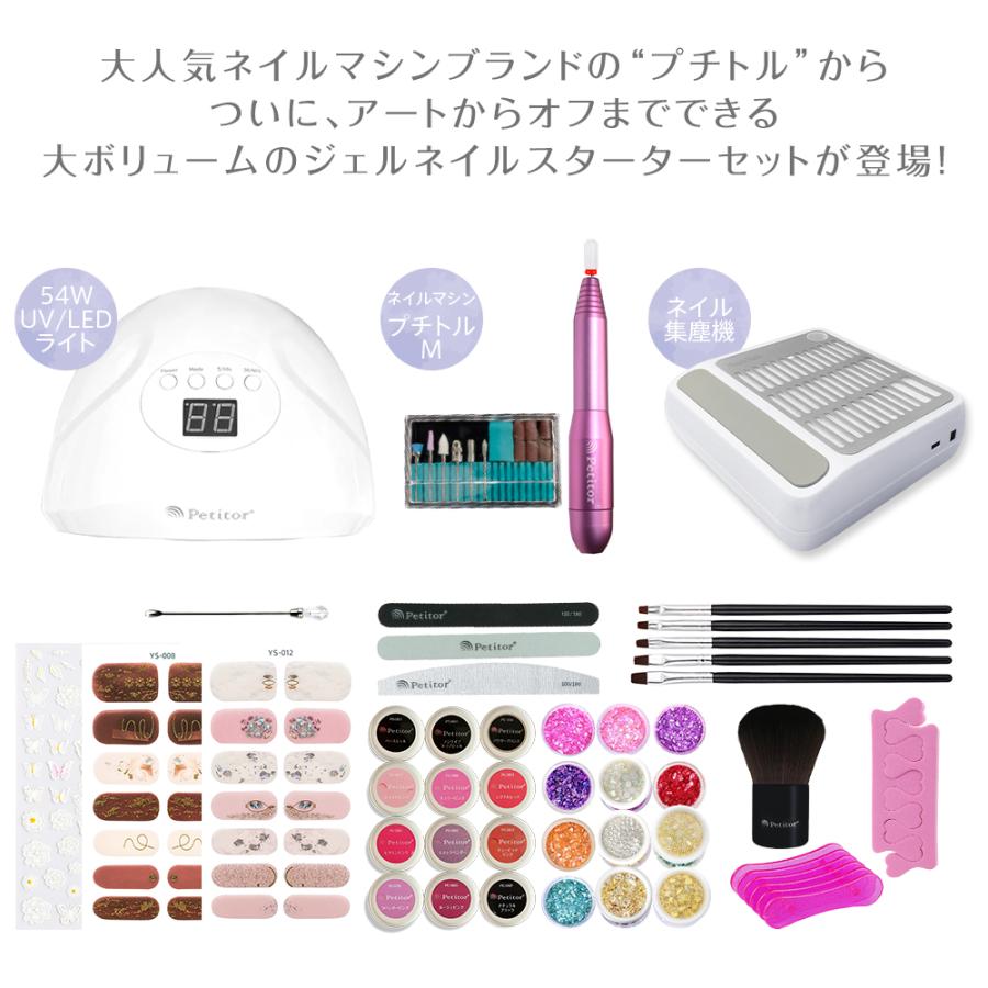 セルフジェルネイル用品 ライト マシン 集塵機 カラージェル まとめ売り セット Petitor ジェルネイルキット ネイルセット 合計150点 初心者 セルフ