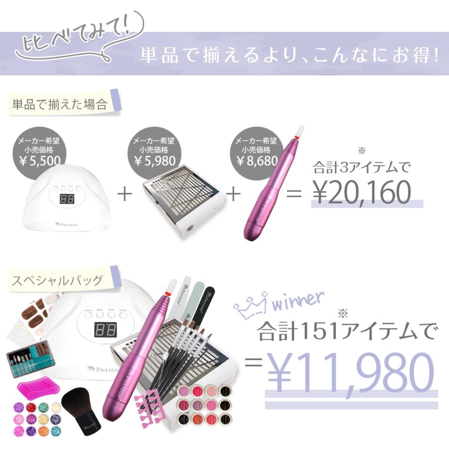 ネイルカラー　ジェルネイル　LED機器セット　セルフネイル　美品　セット Petitor ジェルネイルキット ネイルセット 合計150点 初心者 セルフ