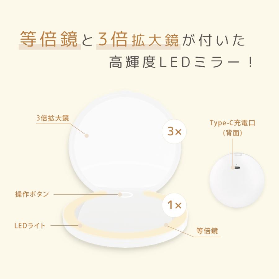 鏡 女優ミラー コンパクトミラー ハンドミラー 充電式 手鏡 【belulu