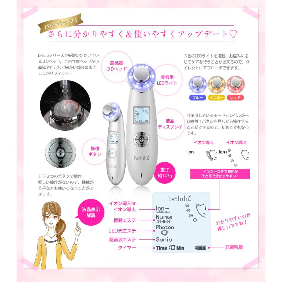 美顔器 毛穴ケア 美容家電 クレンジング【美ルル NEWクラッシィ】光エステ 赤色LED イオン導入 イオン導出 belulu 正規品 ギフト 一年間保証付き｜kireido｜17